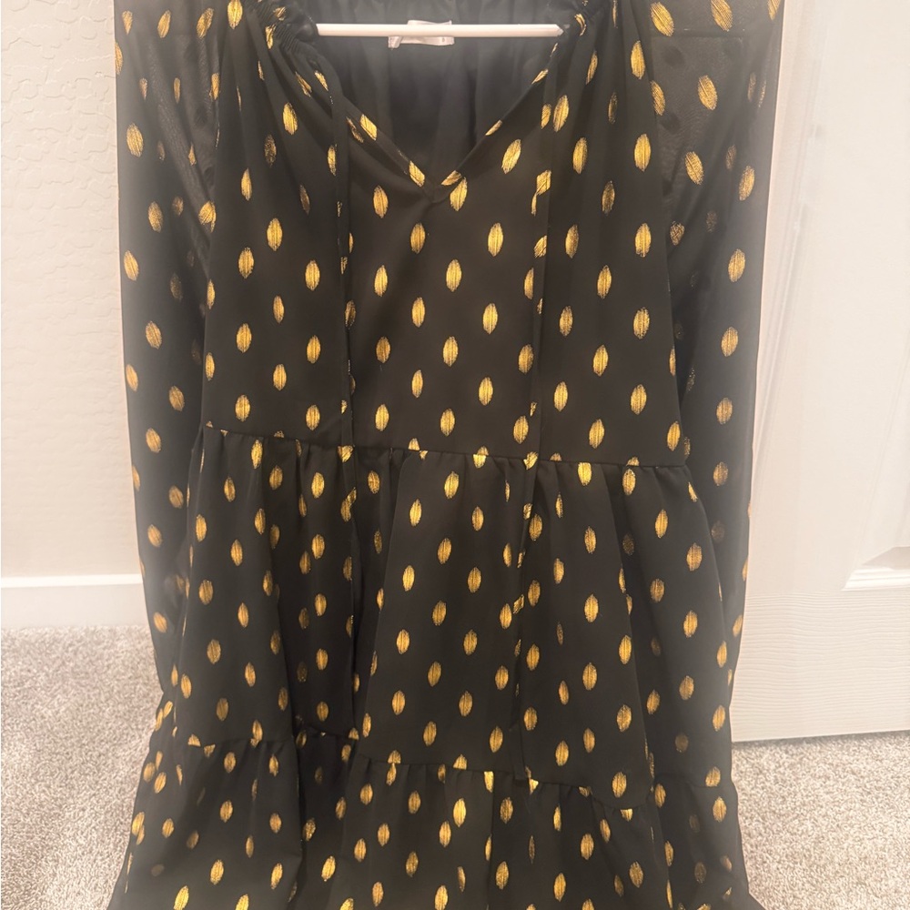 Black Dress with Gold Polka Dots